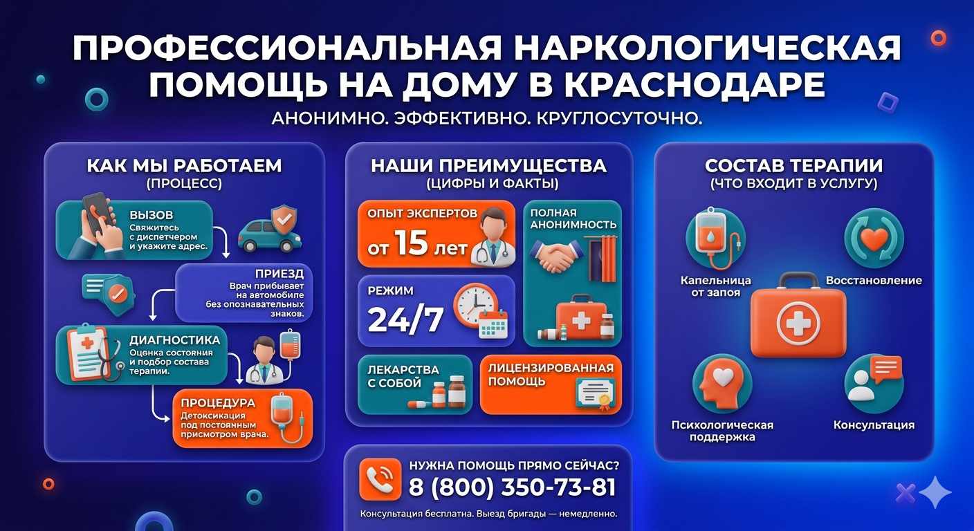 Инфографика о принципах лечения алкоголизма на дому в Мраково: этапы вызова нарколога, преимущества анонимной детоксикации и состав медицинской помощи.